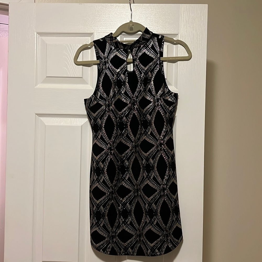 Black and gold mini dress